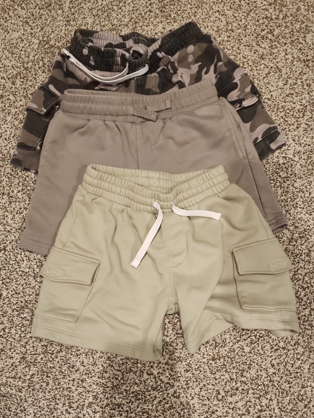 Little Bipsy Cargo Drawstring Shorts Set - Sage Green, Gray, Camouflage